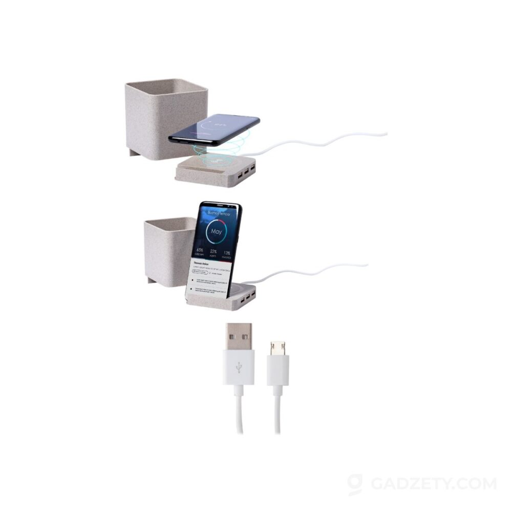 Uchwyt na długopis Ampdesk, 3-portowy hub USB