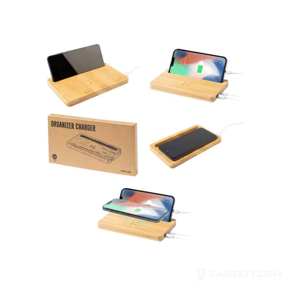 Organizer biurkowy Flabo, bambusowy z USB