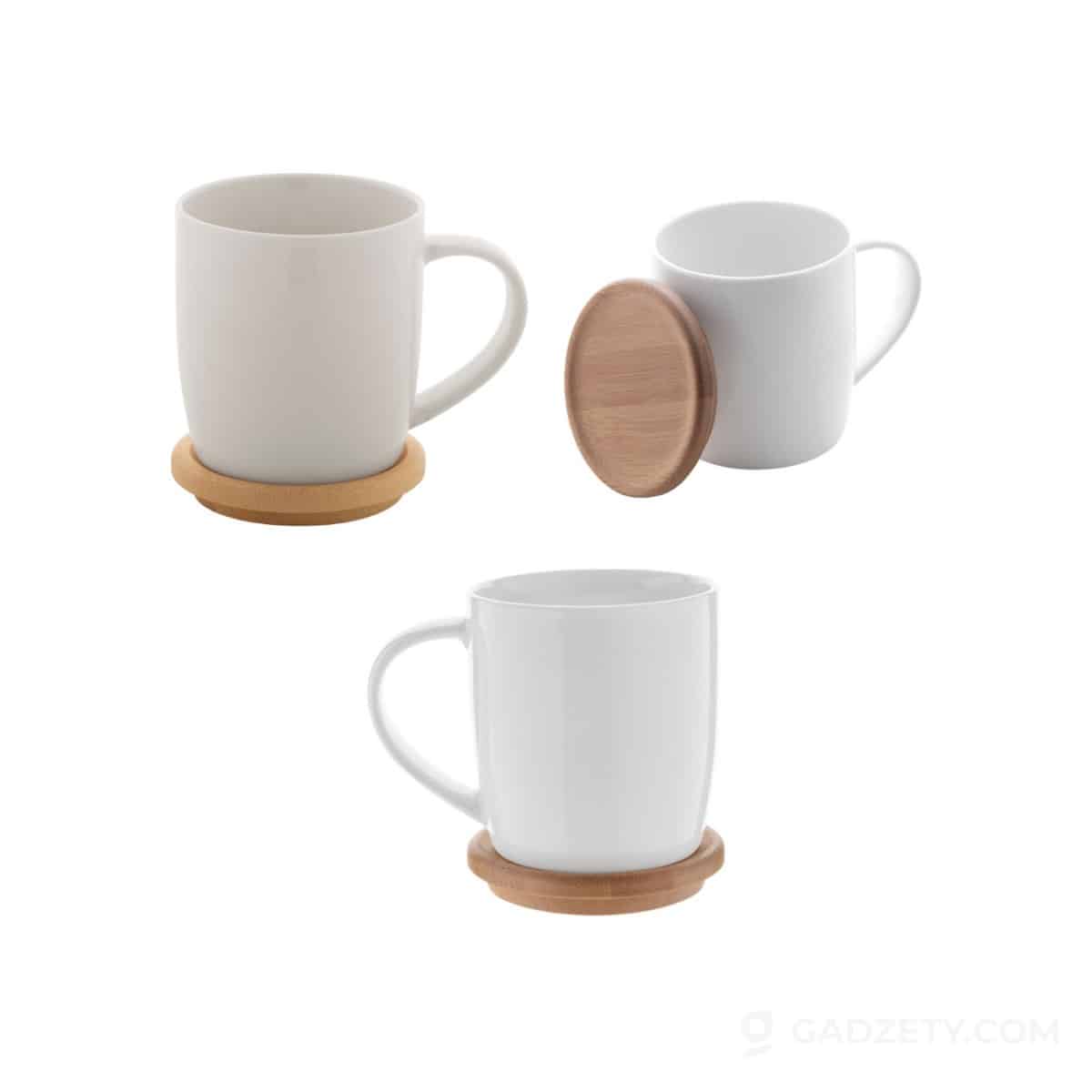 Kubek porcelanowy Hestia, bambusowa zakrywka