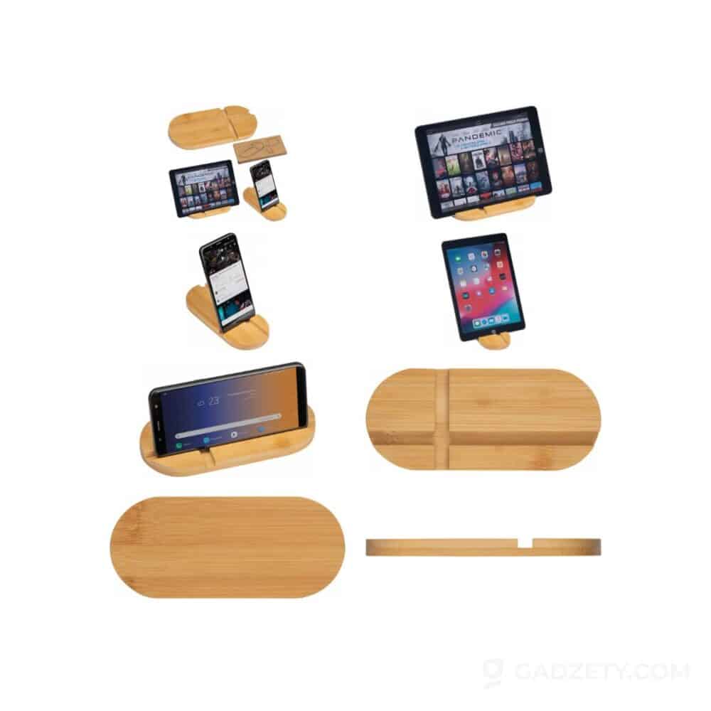 Stojak na telefon i tablet Hailey, bambusowy