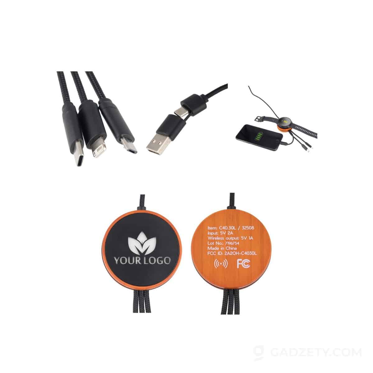 Kabel z ładowarką 4w1 i5w bezprzewodową