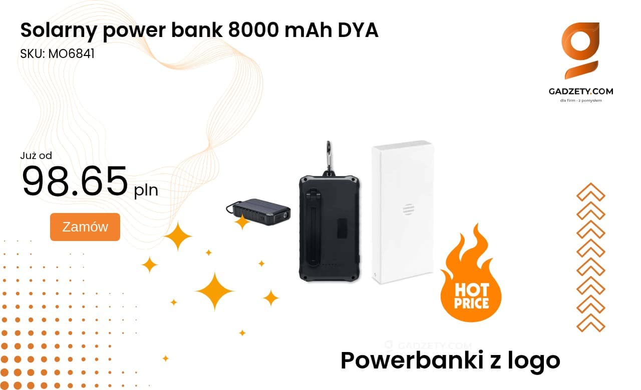 Solarny power bank 8000 mAh DYA Solarny power bank 8000 mAh marki DYA