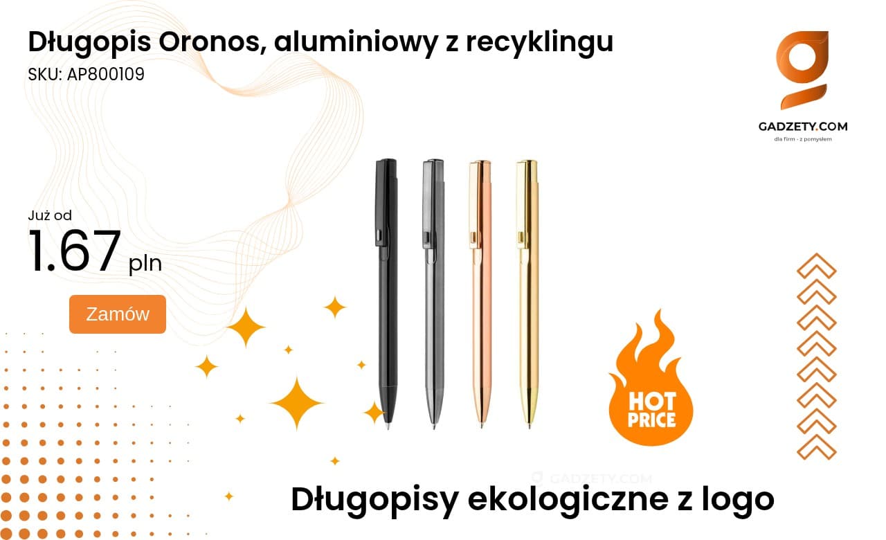 Długopis Oronos, aluminiowy z recyklingu Długopis Oronos wykonany z recyklingowanego aluminium