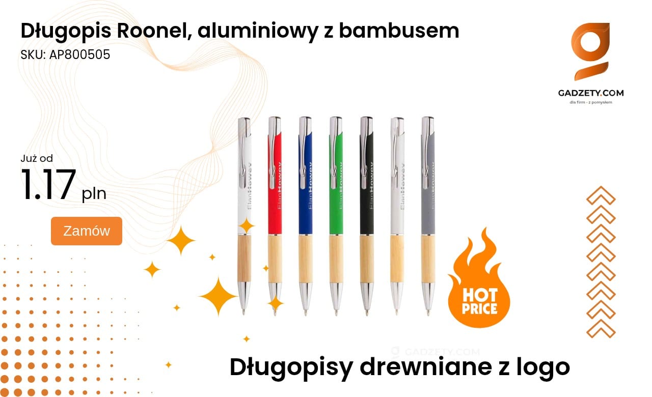 Długopis Roonel, aluminiowy z bambusem Długopis Roonel aluminiowy z elementami bambusa