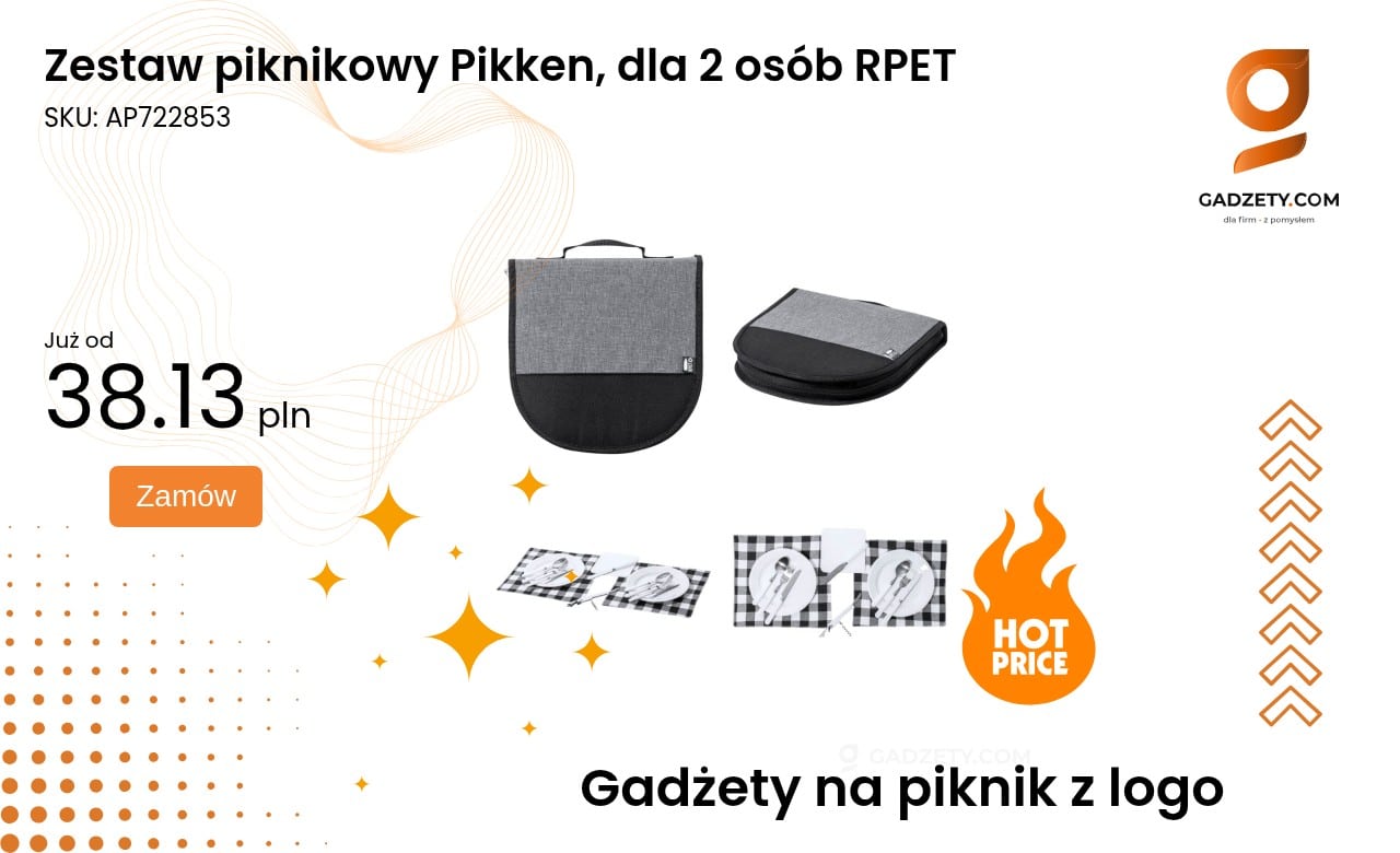 Zestaw piknikowy Pikken, dla 2 osób RPET Zestaw piknikowy Pikken dla 2 osób wykonany z RPET